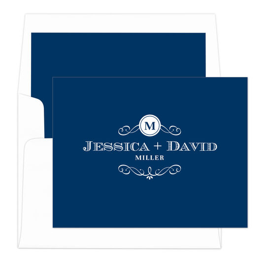 Navy Initial Scroll Folded Note Cards